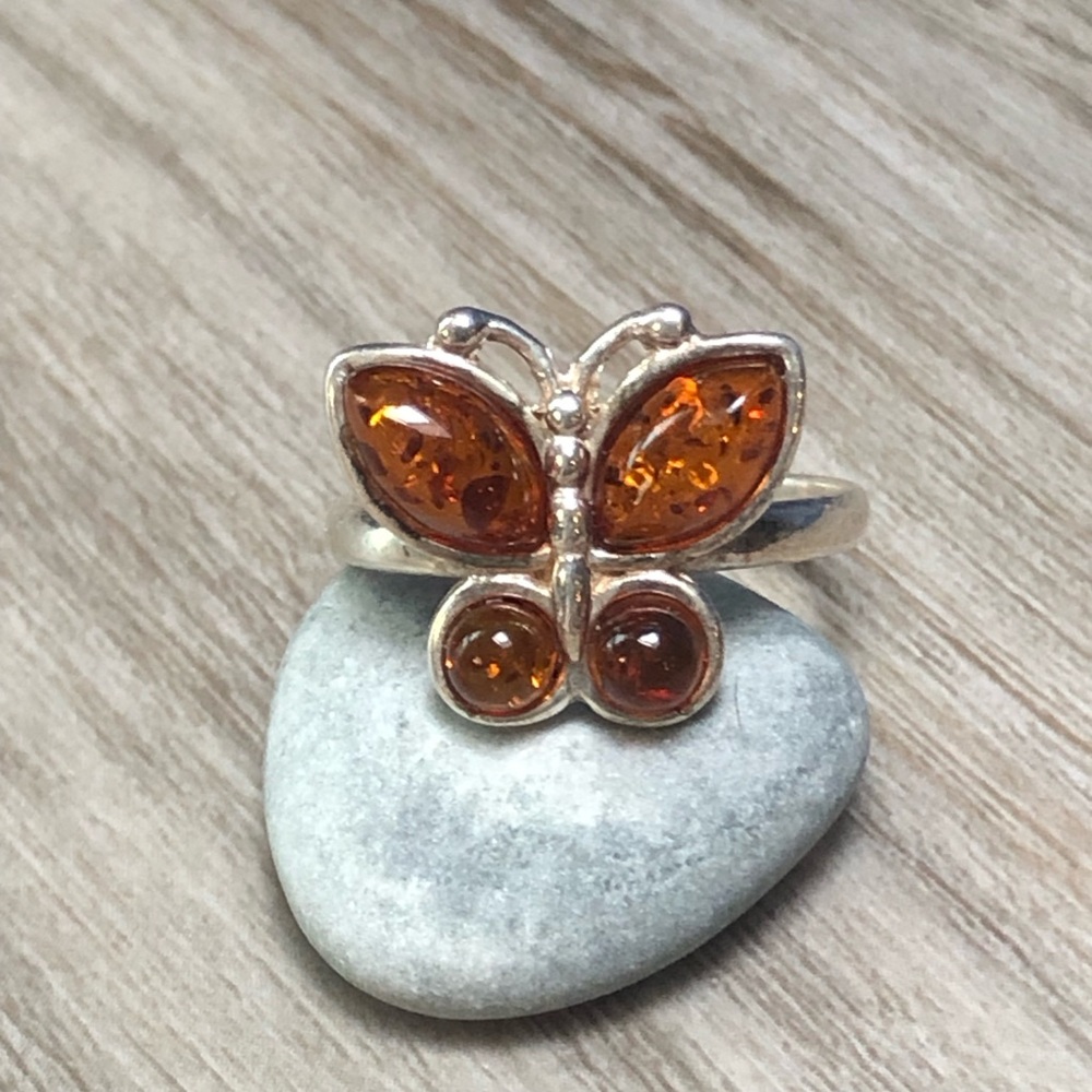 Amber Sterling Butterfly Ring 9 - Picture 7 of 9